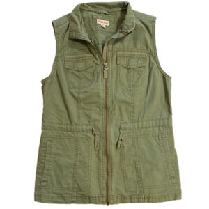 Merona Womens Utility Vest Green Zip Front Pockets Drawstring Waist Size S